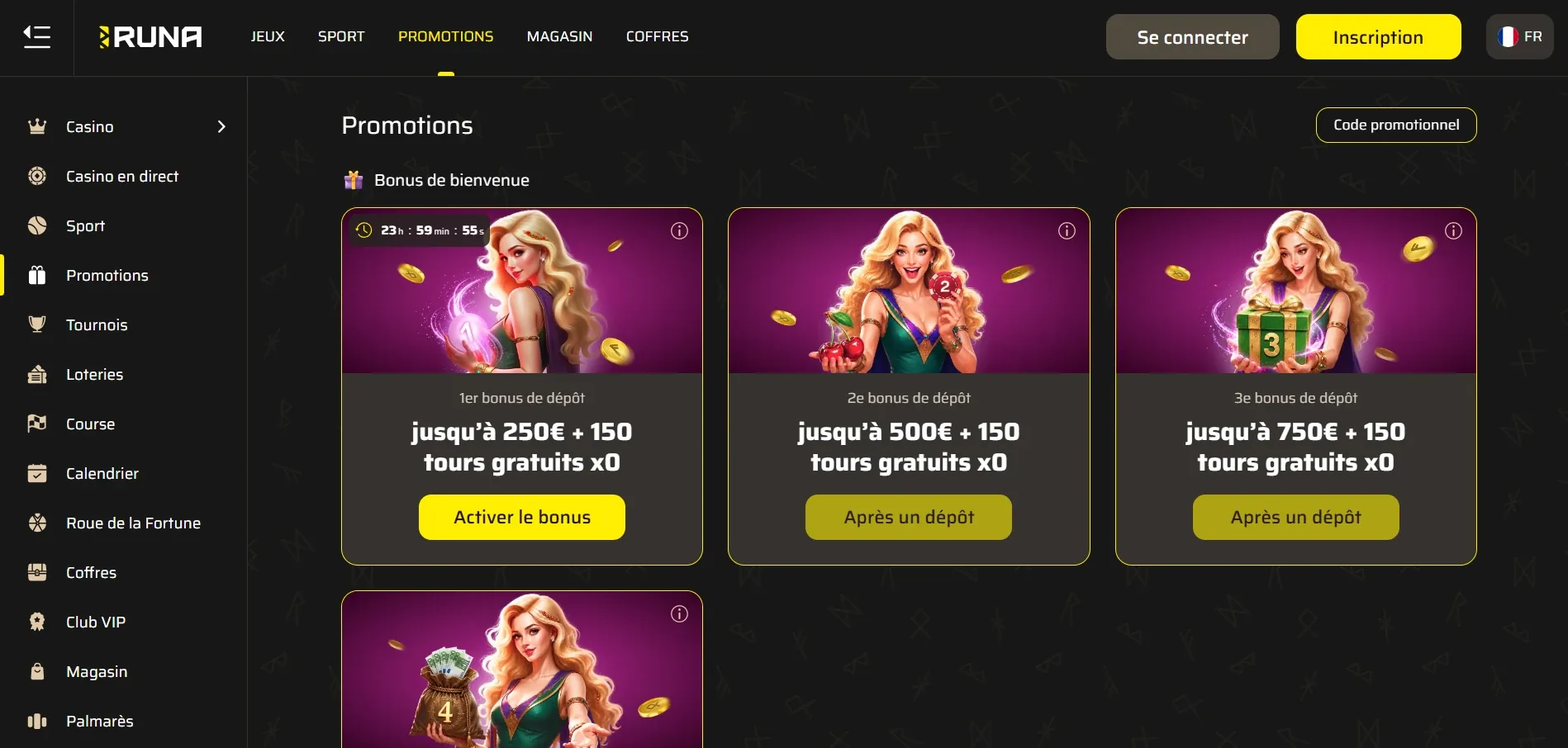 Page des promotions Runa Casino